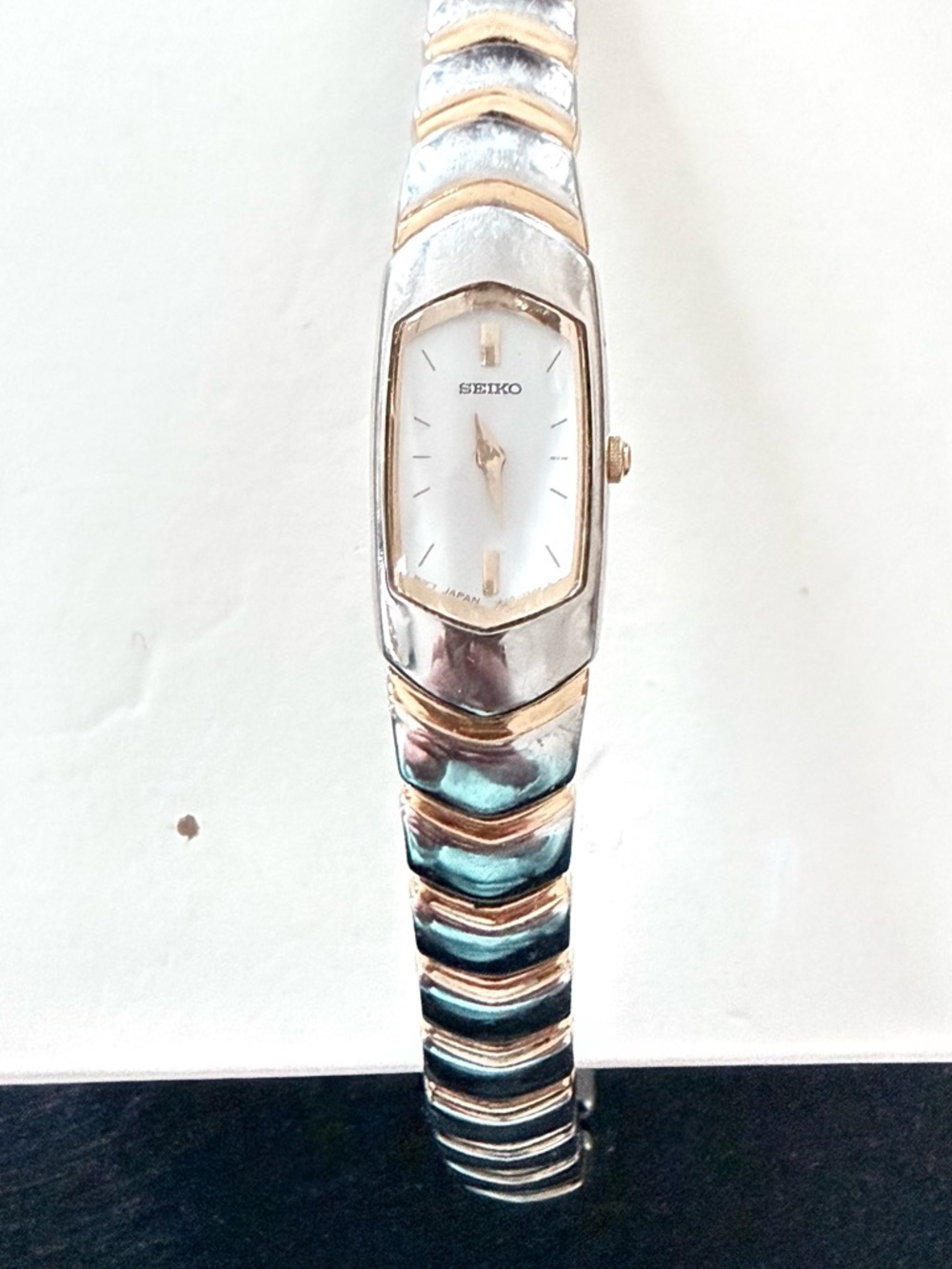 Seiko Two-Tone Silver and Gold Women's Bracelet Watch with White Dial